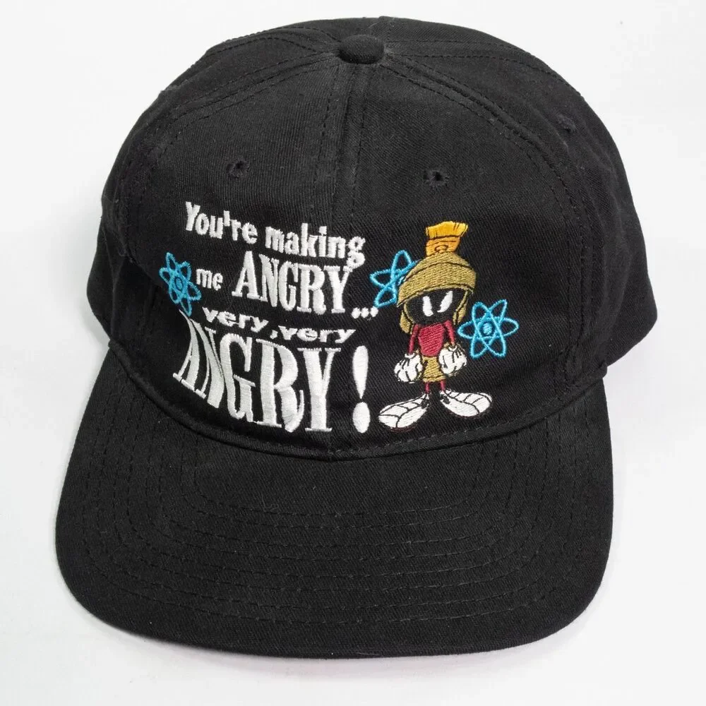 Vintage Looney Tunes Hat Cap Snap Back Black Marvin Martin Making Me Angry VTG